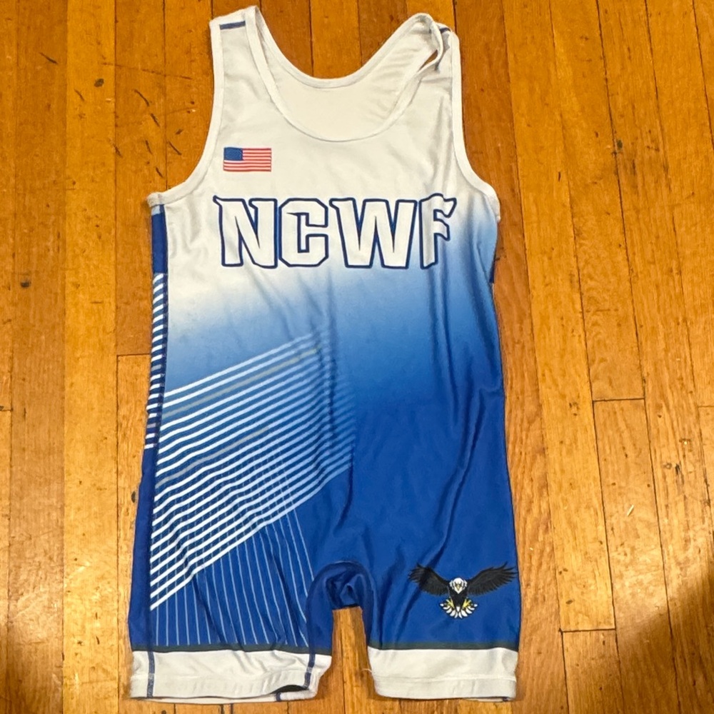 Blue and White Wrestling Singlet